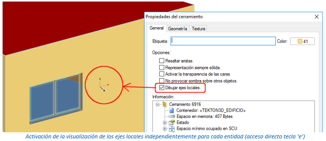 Visualización de ejes locales